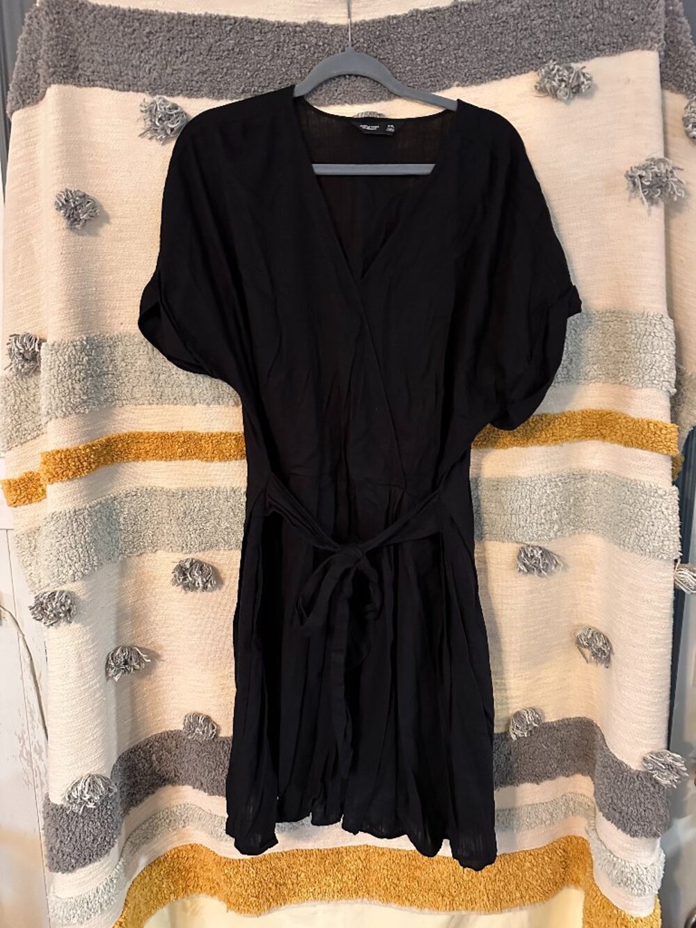 Simply Vera Vera Wang Black Dolman Sleeve Elastic Waist Faux Wrap Dress - XXL